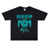 Rock Star T Shirt Washed Distressed T-shirt Short Sleeve Cotton Men and Women Loose