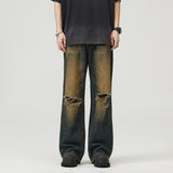 Unisex Jeans Ripped Jeans Straight Loose Wash Old