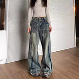 Unisex Jeans Lightning Pattern Old Jeans Loose Wide Leg Straight