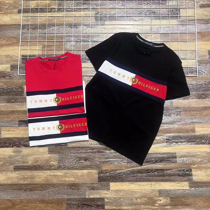 Tommy T Shirts Tommy Red Mosaic Embroidered Couple Soft round Neck Short Sleeve T-shirt