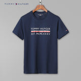 Tommy T Shirts Summer Tommy Men's Short-Sleeved Cotton round Neck Slim-Fit Printed T-shirt