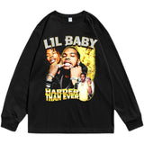Rock Star T Shirt Printed round Neck T-shirt Long Sleeve Loose Cotton