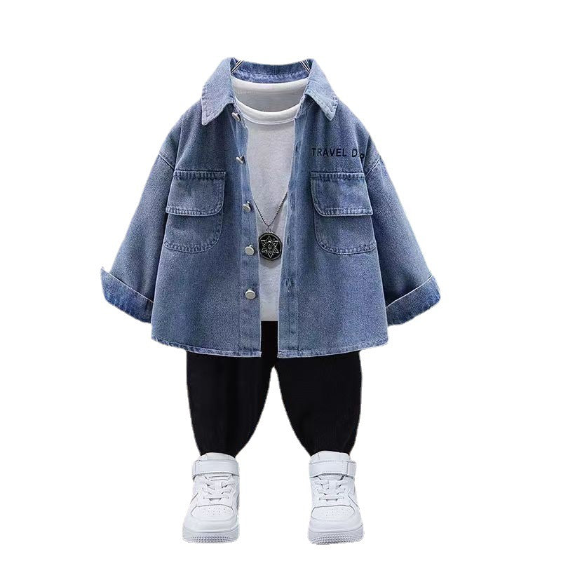 Boy Jacket Boy's Cowboy Shirt Spring and Autumn Korean Style Long Sleeve Top Fashion Shirt Coat