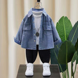 Boy Jacket Boy's Cowboy Shirt Spring and Autumn Korean Style Long Sleeve Top Fashion Shirt Coat