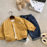 Boy Jacket Kids' Coat Spring and Autumn Color Embroidered Jacket Big Workwear with Pocket Baseball Uniform