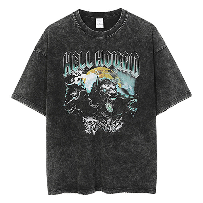 Rock Band T Shirt Washed Distressed Short Sleeve Hip Hop T-shirt Loose High Street
