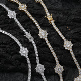 Zircon necklace flower-shaped zircon single row chain