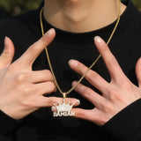 Jewelry Fashion Hip Hop Stainless Steel Diamond Letter Crown Pendant Necklace Royalty Word Up rapper