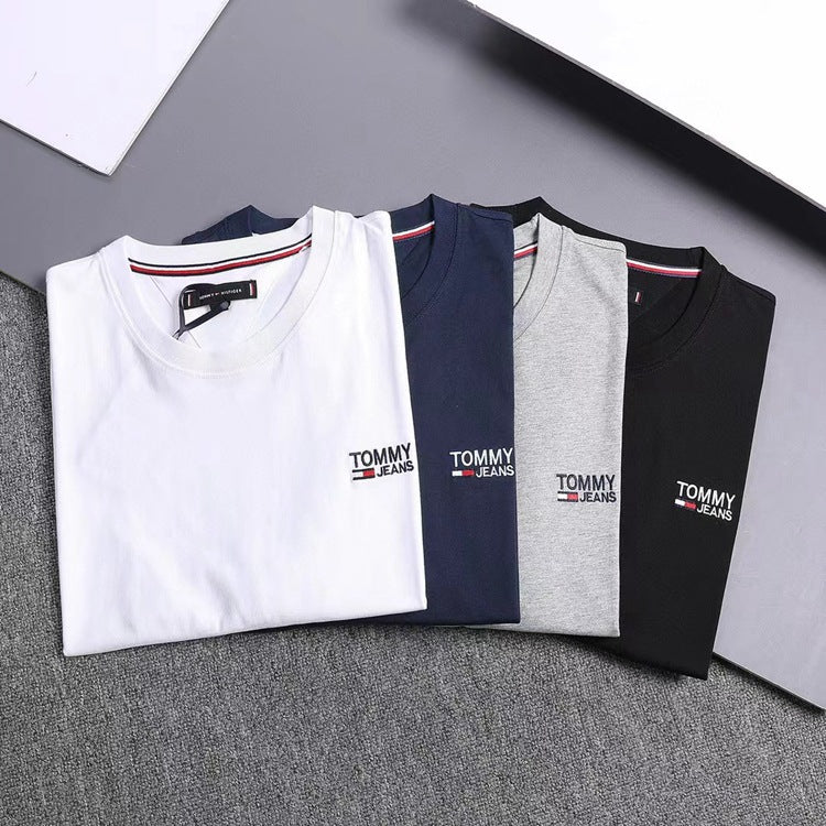 Tommy T Shirts Tommy Chest Embroidered Logo round Neck Short Sleeve T-shirt