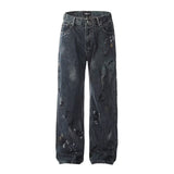 Unisex Jeans Splash Ink Paint Wash Jeans Old Straight Pants