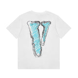 Vlone T Shirt Spring and Summer Big V Letter Crew Neck