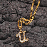 Jewelry Titanium Steel Diamond Flower Body 26 Letters A~ Z Pendant Necklace Alphabet Pieces
