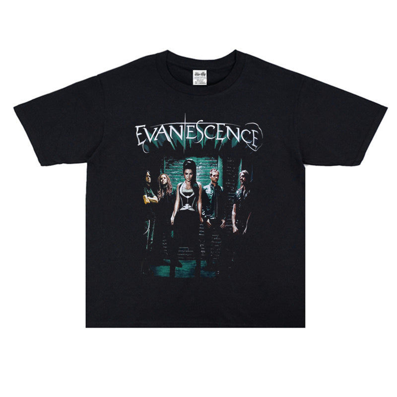 Rock Star T Shirt Evanescence Disillusionment Rock Band Printed Personalized T-shirt Short Sleeve Loose Cotton