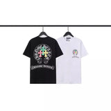 CHH Chrome Heart T Shirts Crowe Scroll Heart Color Cross Print Crew Neck Short Sleeve