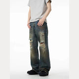 Unisex Jeans Vintage Wash Wide Leg Jeans Straight Pants