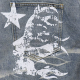 HS jeans Vintage Ripped Denim Shorts with Star Graphic and Distressed Details