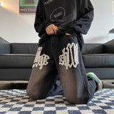 Unisex Jeans Vintage Foam Printed Jeans Loose Large Size Straight Wide Leg Pants Trousers