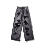 Unisex Jeans American Ins Old Wide Leg Ripped Jeans