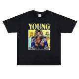Rock Star T Shirt Washed Distressed Printed T-shirt Short Sleeve Loose Men