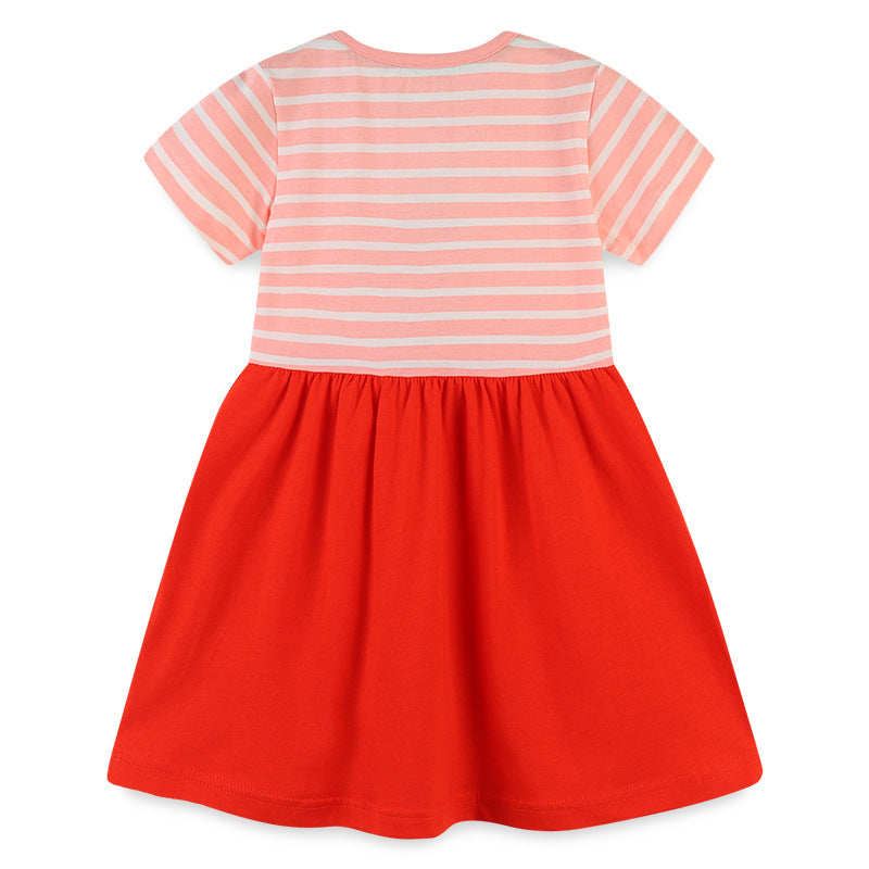 Girl Dress Girls' Short-Sleeved Dress Summer Children Shirt Knitted Cotton round Neck Baby