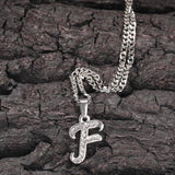 Jewelry Titanium Steel Diamond Flower Body 26 Letters A~ Z Pendant Necklace Alphabet Pieces