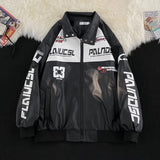 Unisex Baseball Jersey oversize motorcycle racing suit baseball jacket loose PU leather jacket