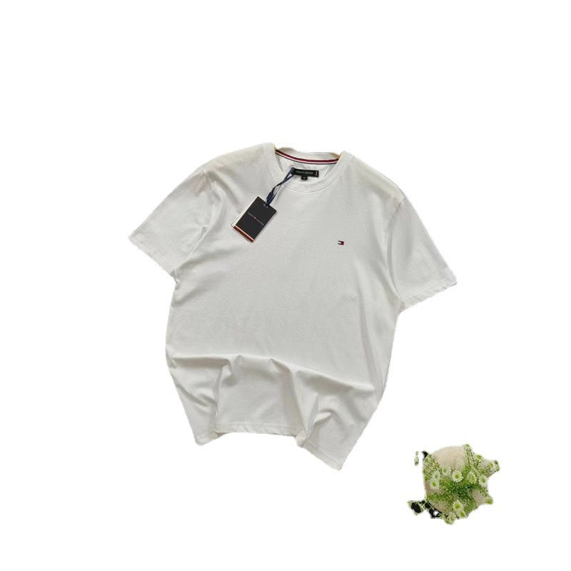 Tommy T Shirts Tommy Men's Embroidery round Neck Tee Cotton Short Sleeve T-shirt