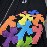 CHH Chrome Heart Hoodie Crowe Double Arm Embroidered Colored Cross Group Leather Zip Sweater