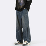 Unisex Jeans Retro Blue Wide Leg Jeans Men's Loose Straight Pants