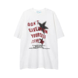 After Prom Shirt Loose American Retro White T Letter Short Sleeve T-shirt Men's round Neck Cotton