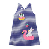 Girl Dress Children's Dress Summer Knitted Cotton Cartoon Embroidered Rabbit Vest Princess Dress Cute Girl
