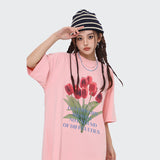 After Prom Shirt Summer Fashion Brand Floral Print Oversize Short Sleeve Cotton T-shirt