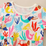 Girl Dress Summer Girls' Dress Cartoon Printed Princess Dress Knitted Cotton round Neck