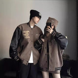 Unisex Baseball Jersey Fall/Winter Loose PU Jacket