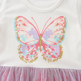 Girl Dress Girls' Summer Cartoon Printed Mesh Children Shirt round Neck Lace