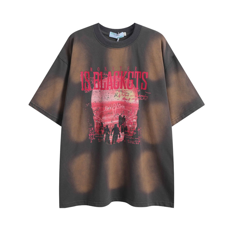 After Prom Shirt Summer Vintage T-shirt Men's Washed Sunset Printed Short Sleeve Loose