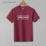 Tommy T Shirts Summer Tommy Men's Short-Sleeved Cotton round Neck Slim-Fit Printed T-shirt