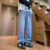 Unisex Jeans Vintage Elastic Waist Jeans Spring Loose Straight Pants