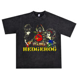 Rock Star T Shirt Hedgehog Band T-shirt Short Sleeve round Neck Men and Women Retro Distressed