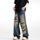 Unisex Jeans Vintage Ripped Jeans Summer Washed Old Loose Wide Leg Straight Pants