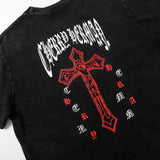 CHH Chrome Heart T Shirts Cross Sanskrit Printed Crew Neck Washed Short Sleeve Fashion T-Shirt