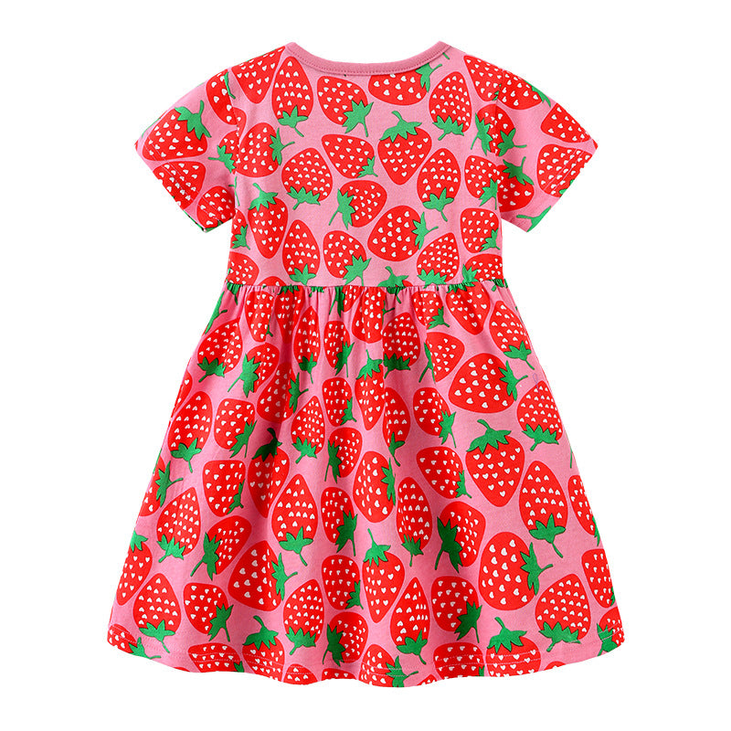 Girl Dress Summer Girls' Dress Style Knitted Cotton Short Sleeve Cute Print