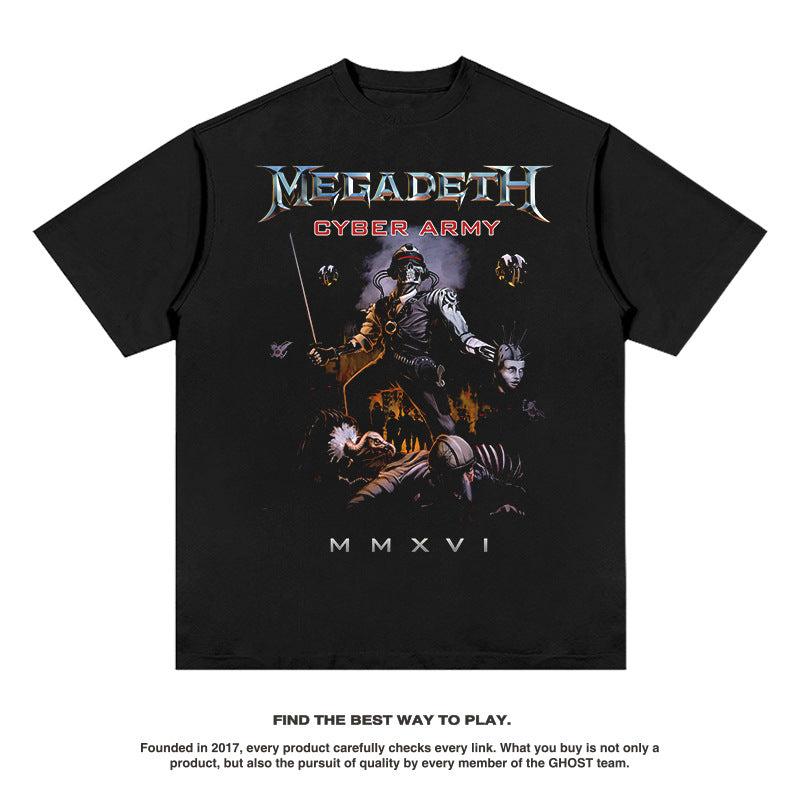 Rock Band T Shirt Short Sleeve Men's Washing Trend