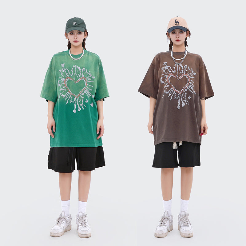 After Prom Shirt American Retro Love Loose Short Sleeve T-shirt Men's Half Sleeve Shirt Top