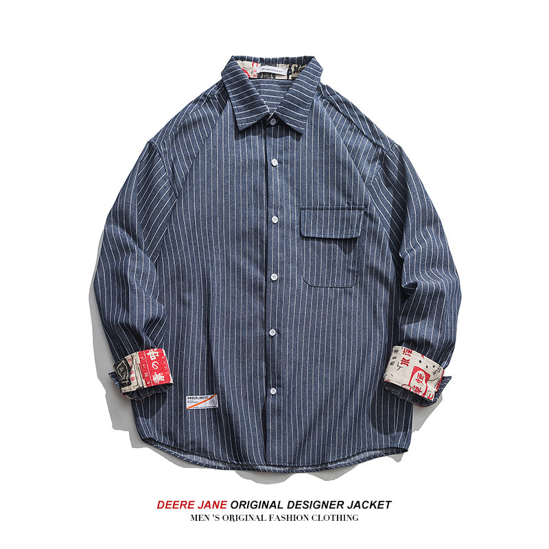 Men Long-Sleeved Shirt Spring Long Sleeve Tooling Shirt Men Spring Loose Casual Shirt