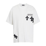 CHH Chrome Heart T Shirts Cross Color Leather Printed Short Sleeve T-Shirt Loose