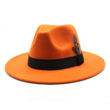 Walter White Hats Fashion Couple Feather Woolen Top Hat Flat Brim Big Brim Jazz Hat