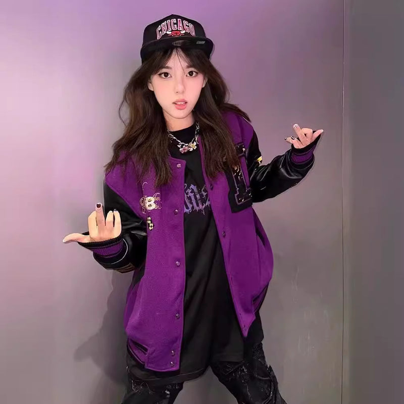 Unisex Baseball Jersey gradual change embroidered print jacket