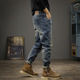 Unisex Jeans Spring/Autumn Vintage Ripped Jeans Straight Pants