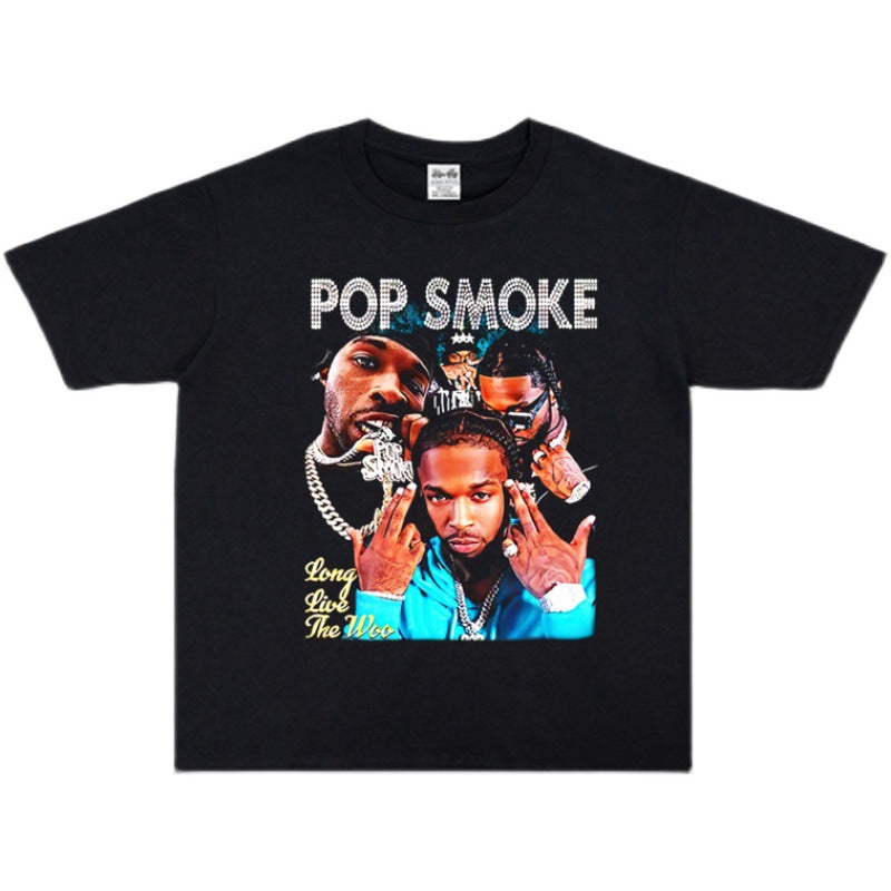 Rock Star T Shirt Pop Smoke Loose Print T-shirt Short Sleeve Summer